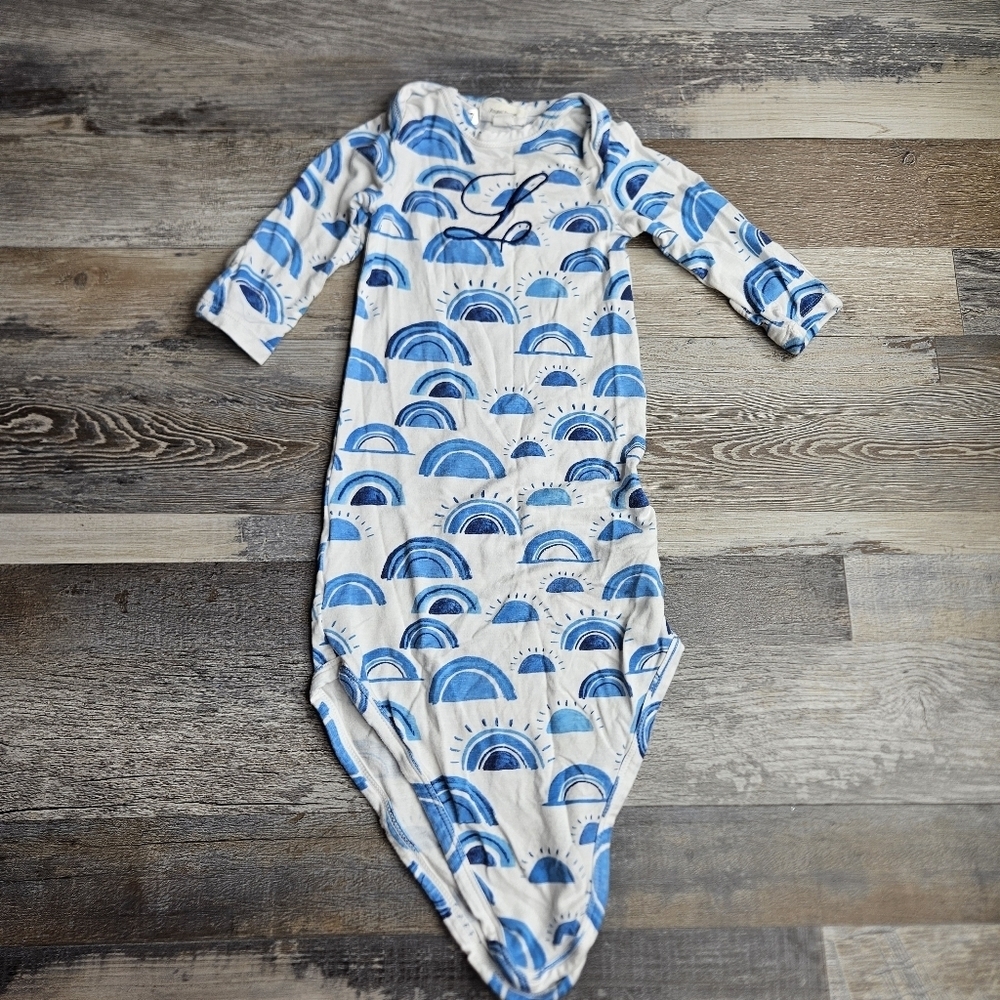 Angel Dear Baby Knot Gown 0-3 Months White with Blue Pattern and Embroidery L
